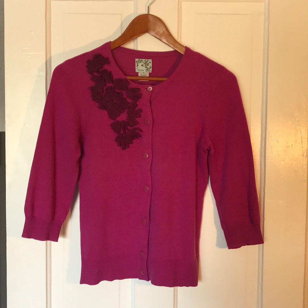 Anthropologie Tabitha pink ribbon cardigan